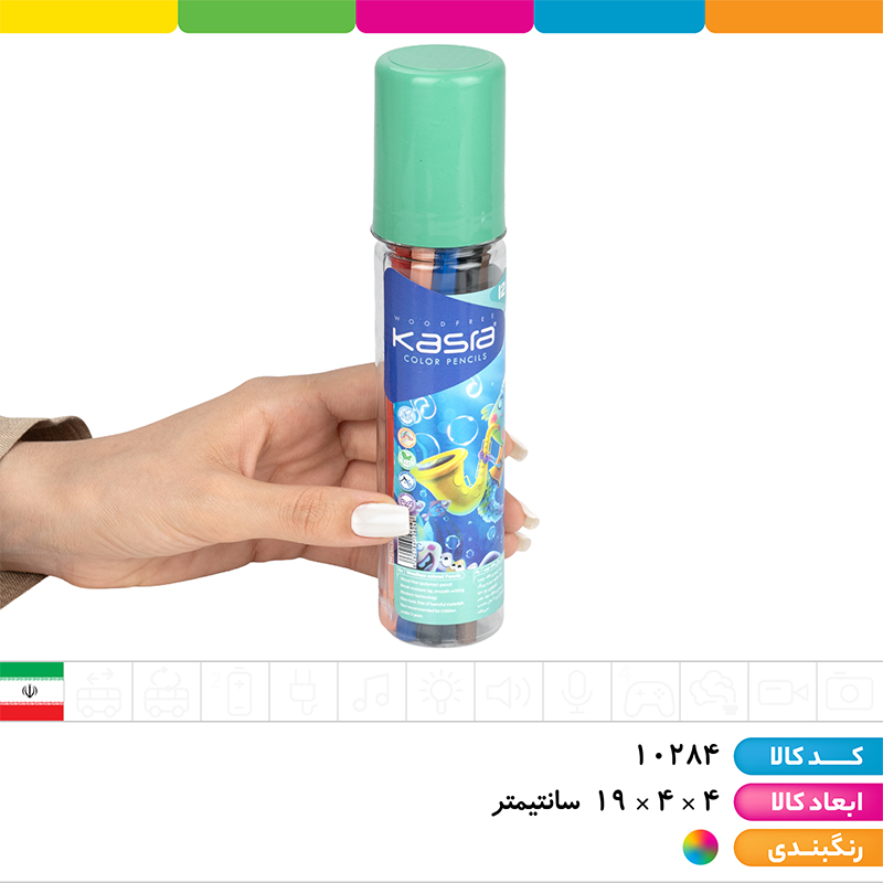 مداد رنگی 12 رنگ لوله ای کسری