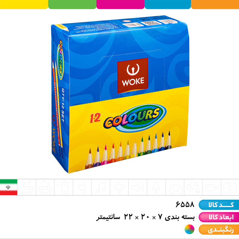 مداد رنگی 12 رنگ سه گوش مقوایی وک