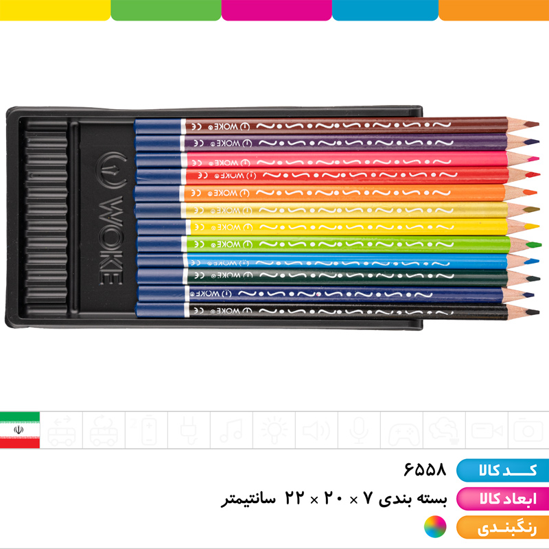 مداد رنگی 12 رنگ سه گوش مقوایی وک