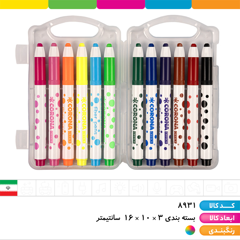 ماژیک 12 رنگ سر پهن طلقی کرونا