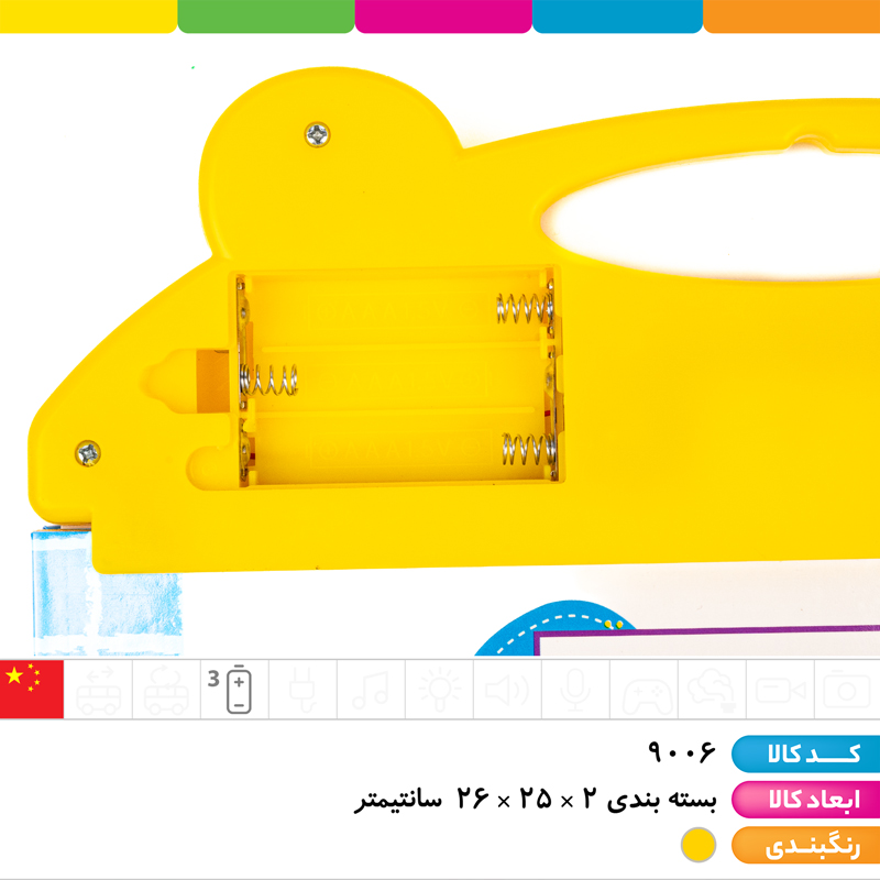 کتاب سخنگو آموزش انگلیسی با قابلیت تنظیم میزان صدا (الفبا، میوه ها، رنگ ها، وسائل نقلیه، ساعت، اشخاص، شغل ها، اعداد، حیوانات، داستان و...)