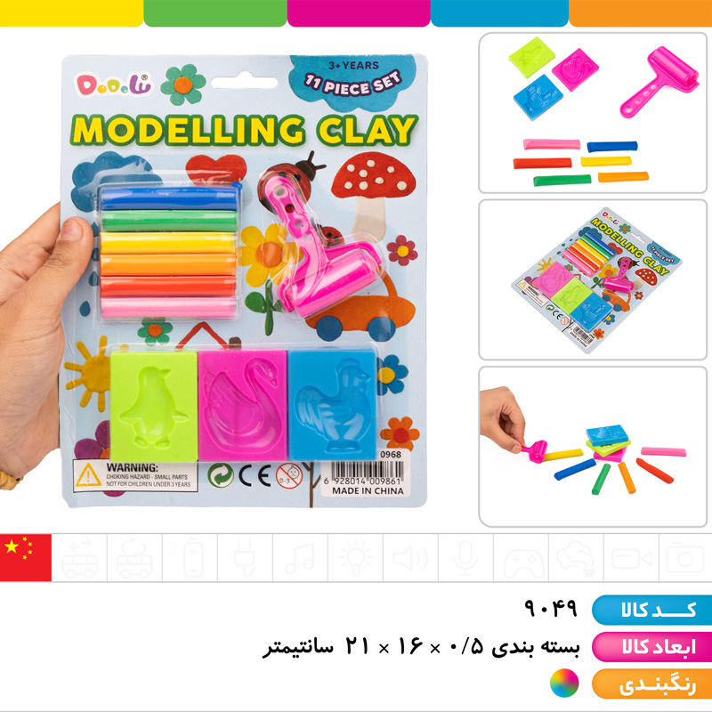 خمیر بازی روکارتی 6 رنگ با 3 قالب و غلتک