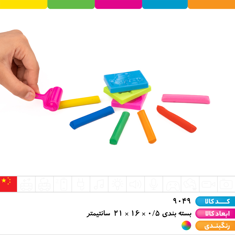 خمیر بازی روکارتی 6 رنگ با 3 قالب و غلتک