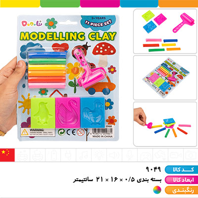 خمیر بازی 6 رنگ روکارتی با 3 قالب و غلتک