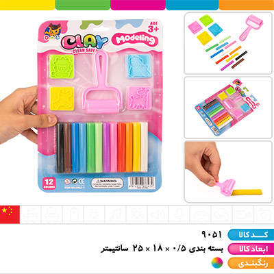 خمیر بازی 12 رنگ روکارتی با 4 قالب و غلتک